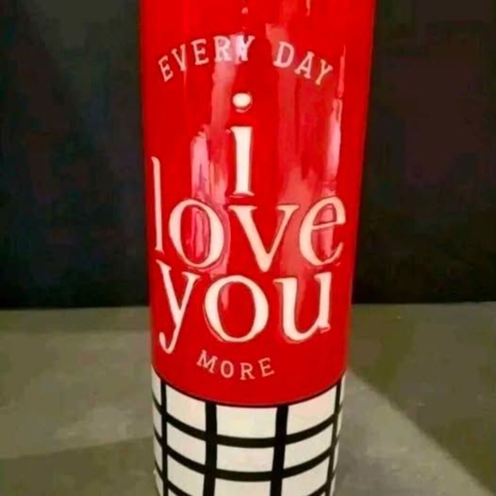 Vase Every Day i Love You More By Glory Haus 10" Tall Red Black White Flower Jar